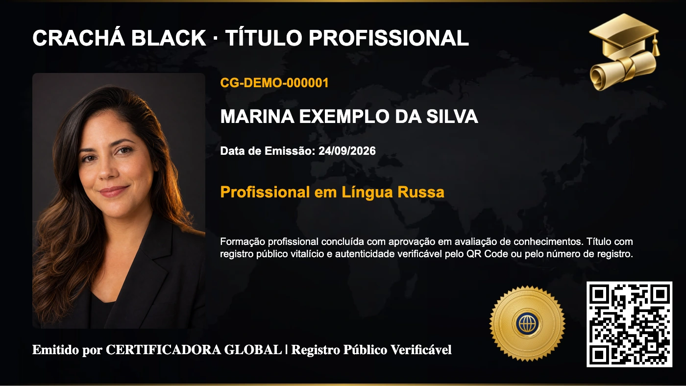 Modelo do Crachá Black do Curso de Formação em Russo
