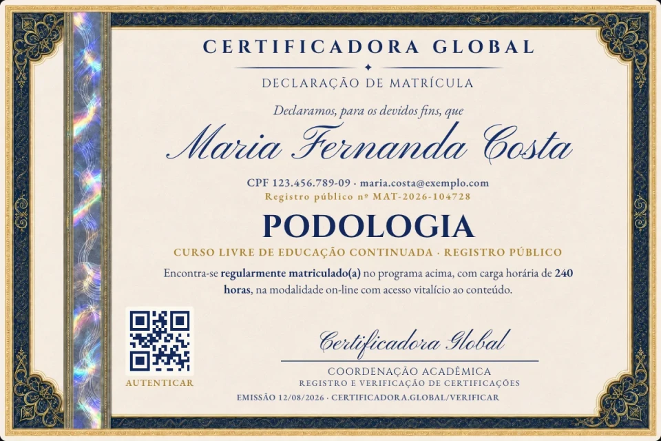 Declaração de Matrícula, modelo demonstrativo com dados fictícios