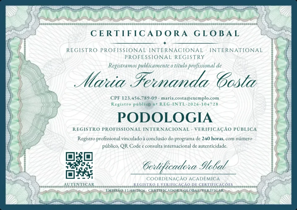 Registro Internacional, modelo demonstrativo com dados fictícios